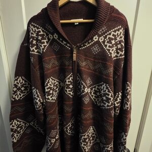 Men's Maroon Geometric Patterned Knit Sweater